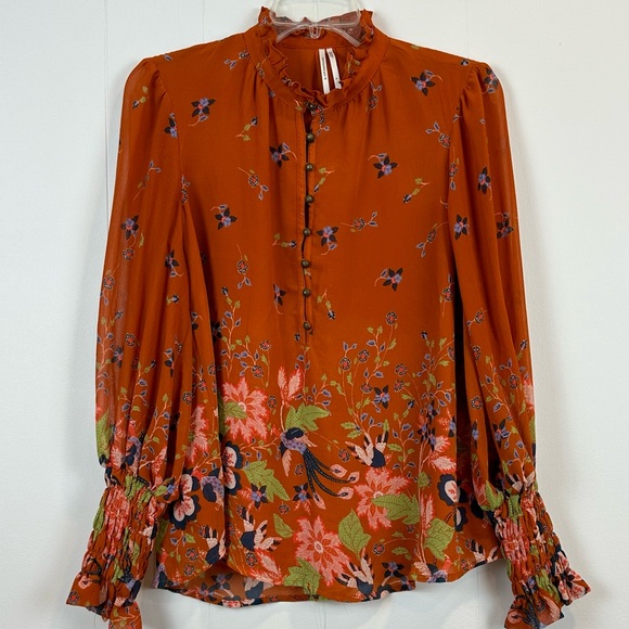 Anthropologie Floral Chiffon Blouse Size S - Picture 3 of 11